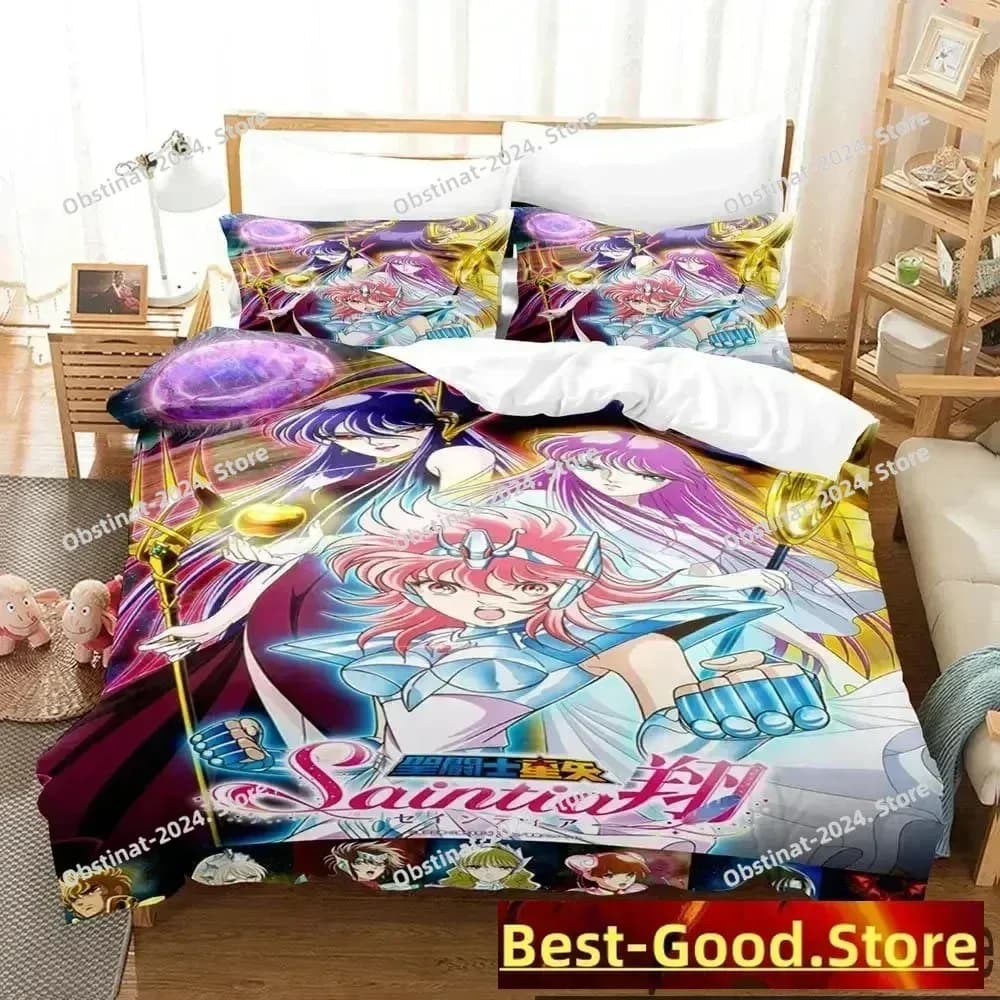 Ensemble de literie 3D Saint Seiya, ensemble de couvre-lit imprimé avec taie d'oreiller, housse de couette, tailles simple, double, Queen, Super King, pour garçons et adultes – photo 3