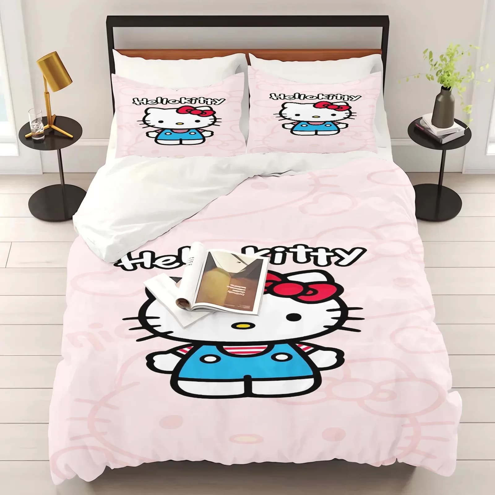 Parure de lit imprimée Hello Kitty, housse de couette, cadeaux de noël, dessin animé Comforte avec taie d'oreiller – photo 2