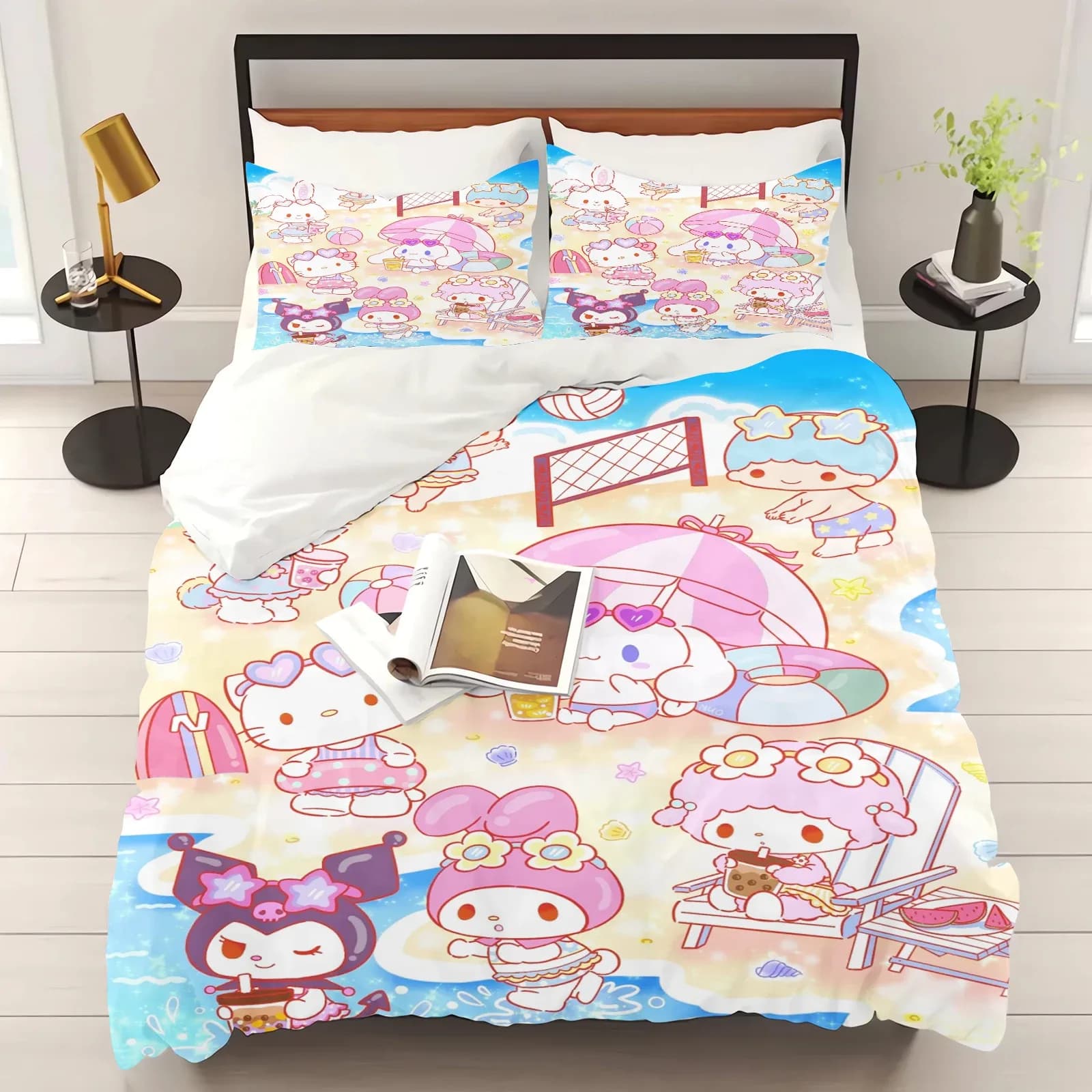 Parure de lit imprimée Hello Kitty, housse de couette, cadeaux de noël, dessin animé Comforte avec taie d'oreiller – photo 3