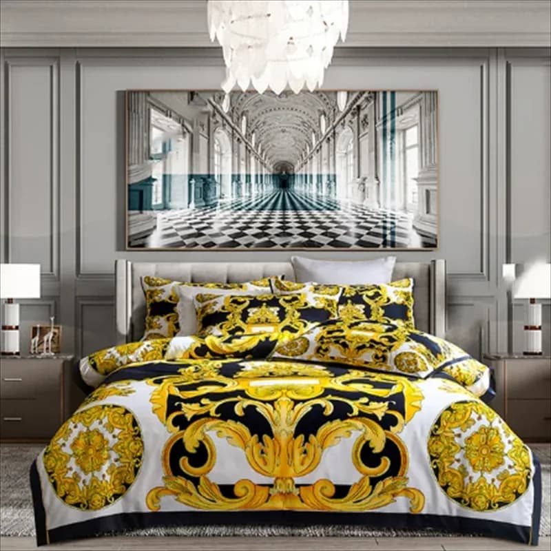 Ensemble de literie en tissu de coton à impression numérique, style moderne de luxe, housse de athlon, drap-housse en lin, taies d'oreiller, textile de maison – photo 4