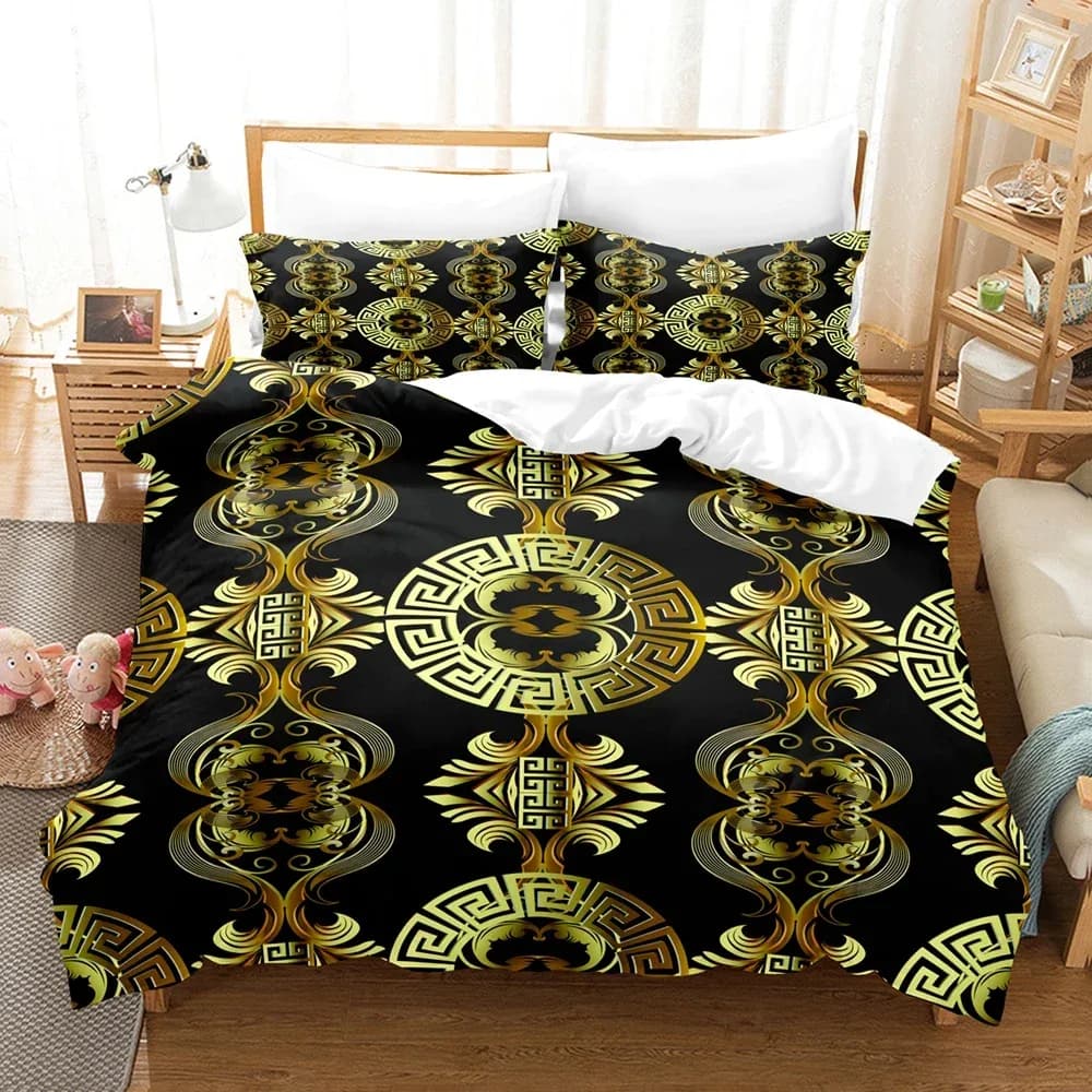 Ensemble de literie de luxe pour la décoration intérieure, ensemble de housse de couette, couette noire et dorée, clé grecque, méandre et athlon, taille Queen et King, nouveau – photo 4