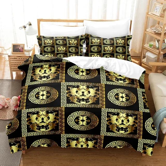 Ensemble de literie de luxe pour la décoration intérieure, ensemble de housse de couette, couette noire et dorée, clé grecque, méandre et athlon, taille Queen et King, nouveau – photo 6