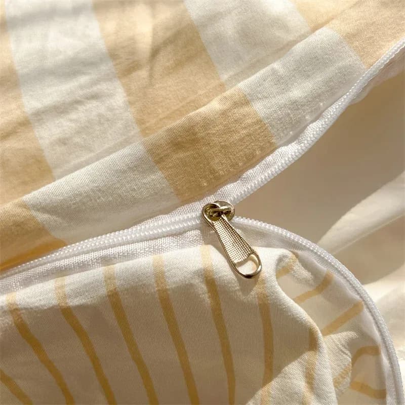 Ensemble de couette rayée en crêpe Double fil de coton lavé, taie d'oreiller 3-4 avec drap, housse de literie, fournitures 200x230 220x240, respectueuses de la peau – photo 6