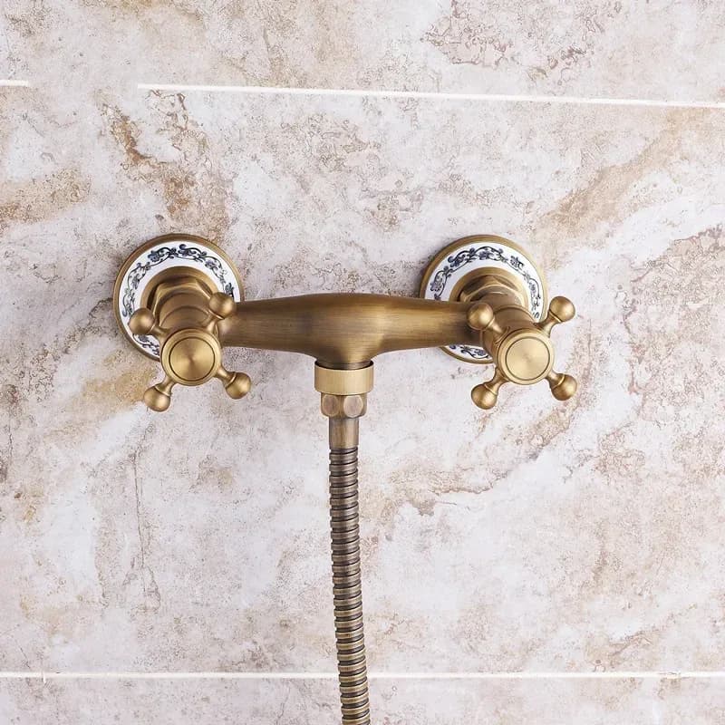 Robinets de douche rétro en laiton Antique, robinets de baignoire en céramique, douche de pluie, salle de bains à main, mitigeur de douche mural sanitaire – photo 6