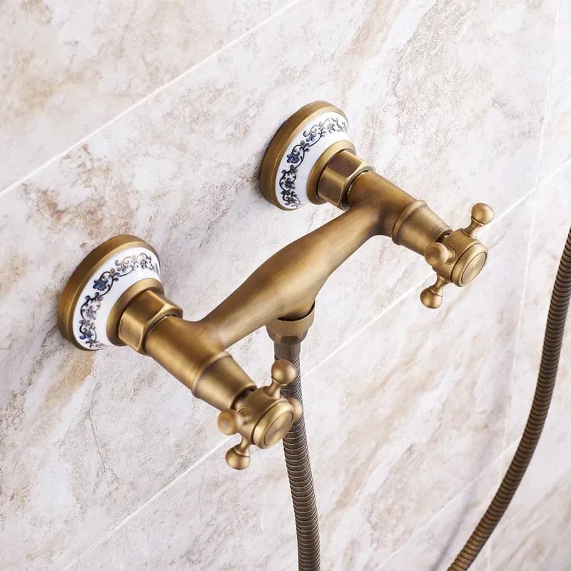 Robinets de douche rétro en laiton Antique, robinets de baignoire en céramique, douche de pluie, salle de bains à main, mitigeur de douche mural sanitaire – photo 4