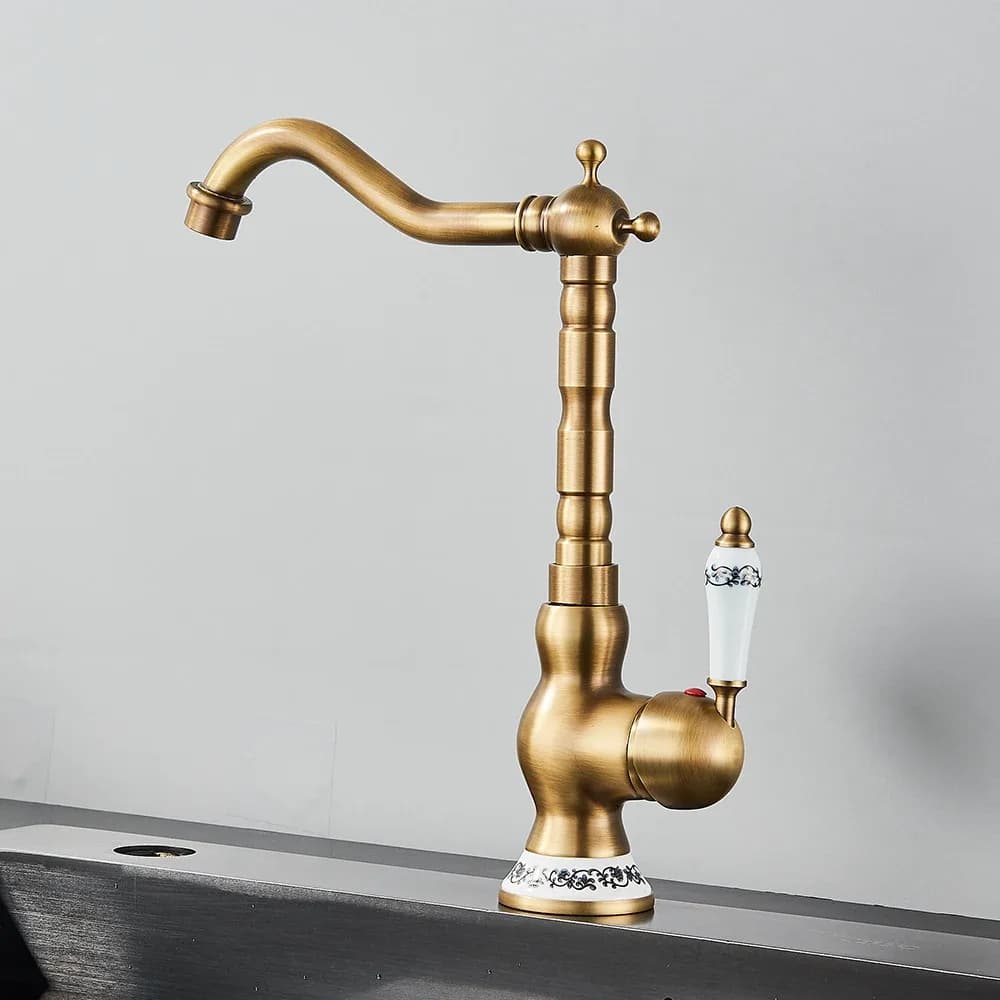 Robinet de salle de bains en laiton Antique, bec rotatif, mitigeur d'évier, salle de bains, cuisine, robinet de lavage, robinets de lavabo, mélangeurs de cuisine – photo 4