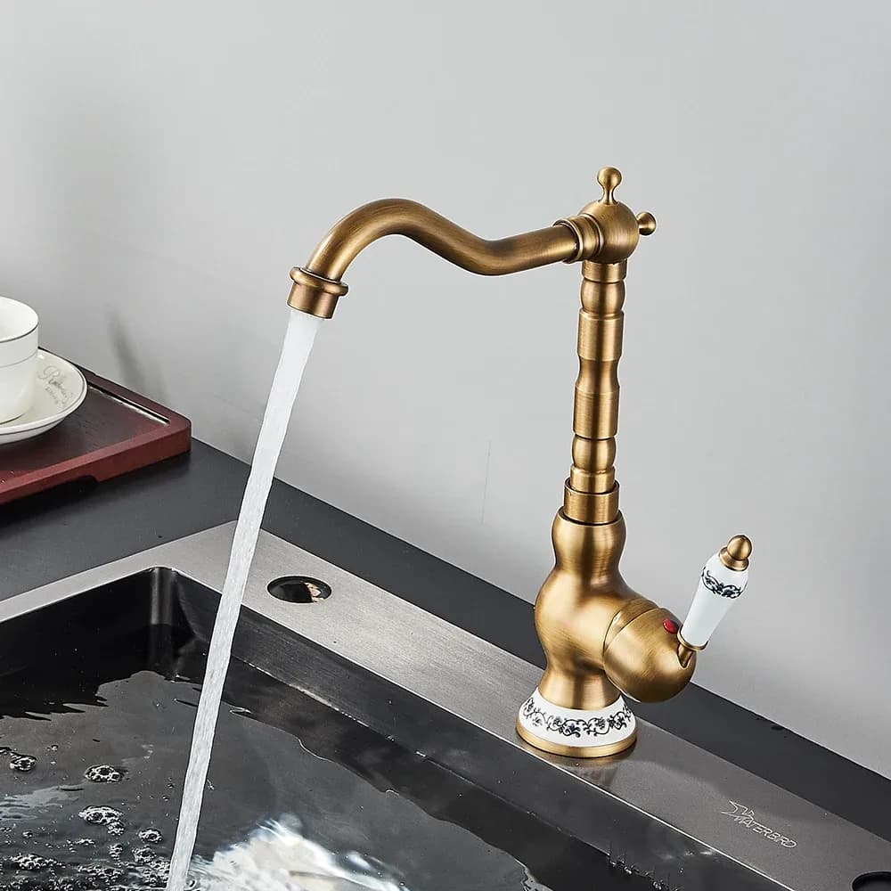 Robinet de salle de bains en laiton Antique, bec rotatif, mitigeur d'évier, salle de bains, cuisine, robinet de lavage, robinets de lavabo, mélangeurs de cuisine – photo 5
