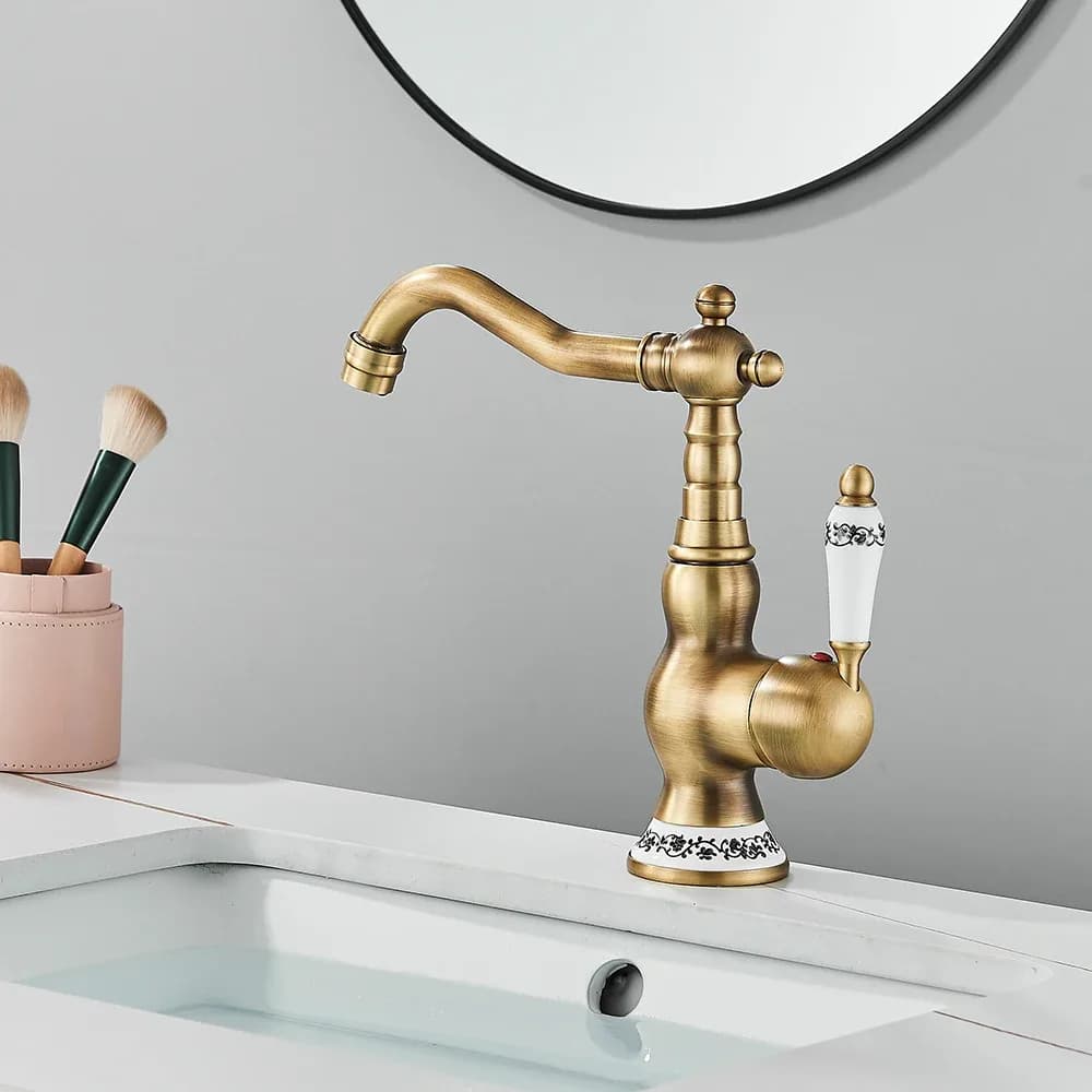Robinet de salle de bains en laiton Antique, bec rotatif, mitigeur d'évier, salle de bains, cuisine, robinet de lavage, robinets de lavabo, mélangeurs de cuisine – photo 2
