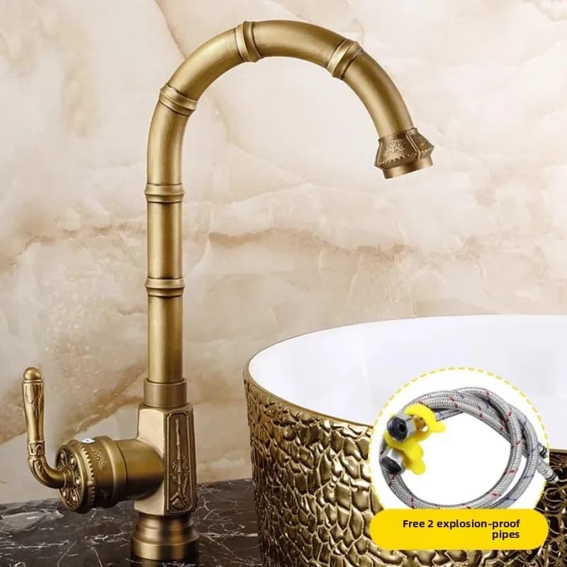 Robinets de lavabo en laiton massif, robinet de salle de bains Antique Vintage, poignée unique, bec pivotant à 360 degrés, robinet mitigeur de lavabo d'eau chaude et froide – photo 2