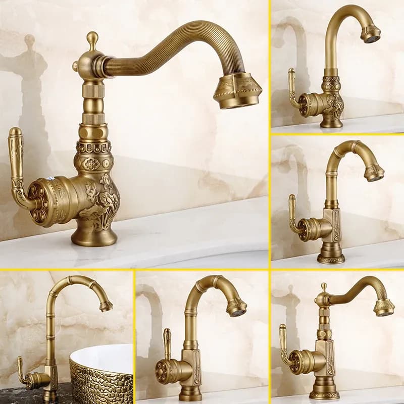 Robinets de lavabo en laiton massif, robinet de salle de bains Antique Vintage, poignée unique, bec pivotant à 360 degrés, robinet mitigeur de lavabo d'eau chaude et froide – photo 4