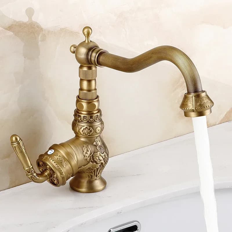 Robinets de lavabo en laiton massif, robinet de salle de bains Antique Vintage, poignée unique, bec pivotant à 360 degrés, robinet mitigeur de lavabo d'eau chaude et froide – photo 6