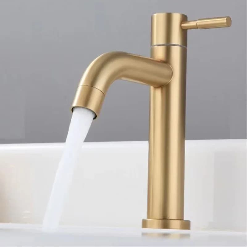 Robinet en acier inoxydable SUS 304 HOBasin, robinet de bassin duo, Torneira Banheiro, or brossé vintage – photo 2