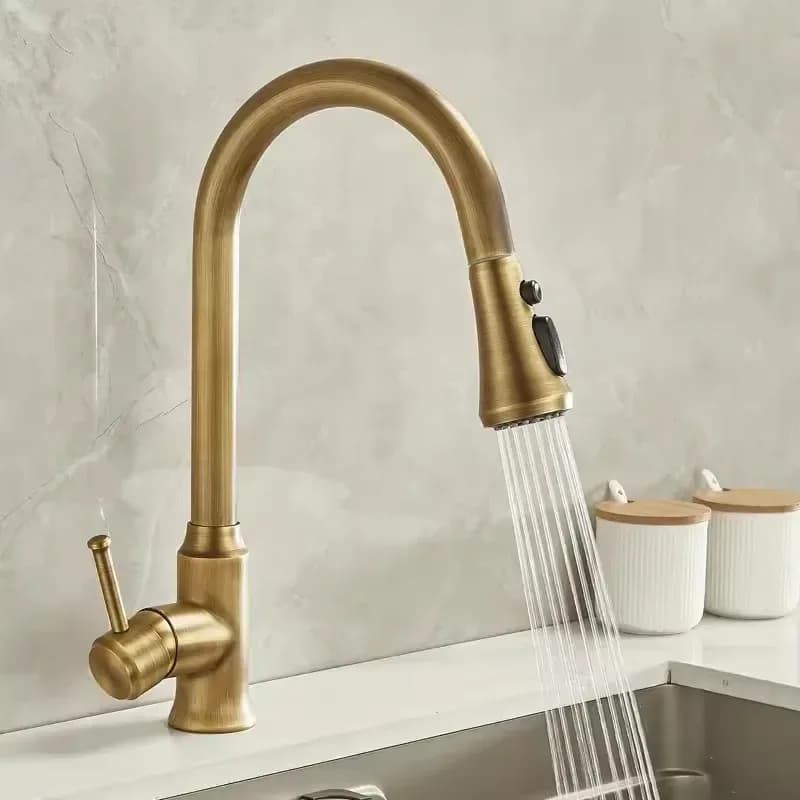 Robinet mitigeur de cuisine en laiton, style antique, rotation à 360 degrés, pour évier – photo 4