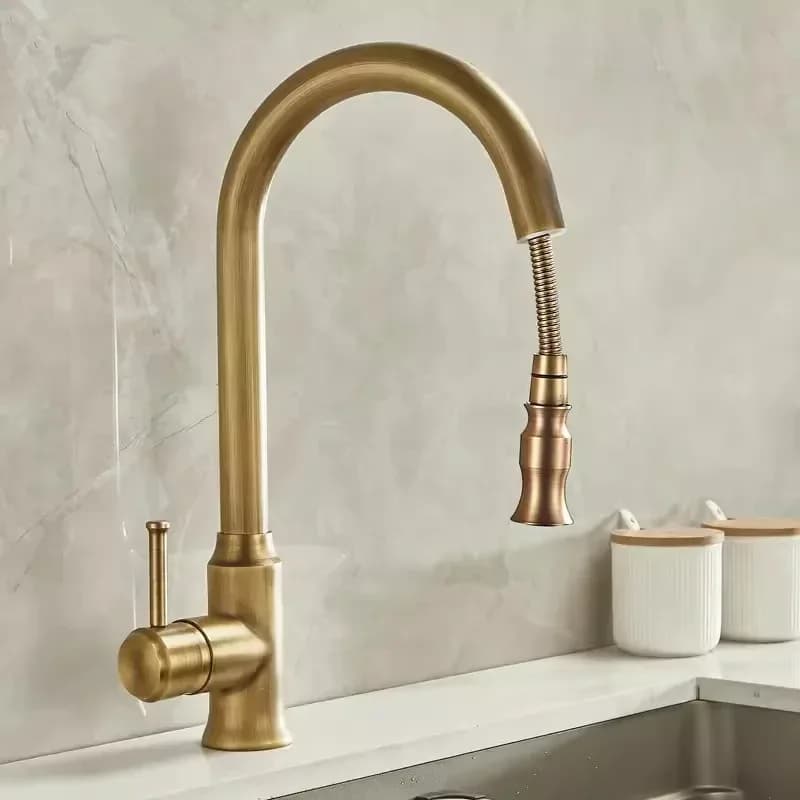 Robinet mitigeur de cuisine en laiton, style antique, rotation à 360 degrés, pour évier – photo 2