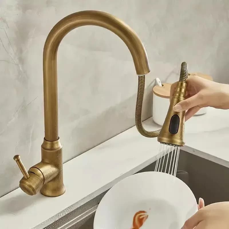 Robinet mitigeur de cuisine en laiton, style antique, rotation à 360 degrés, pour évier – photo 3