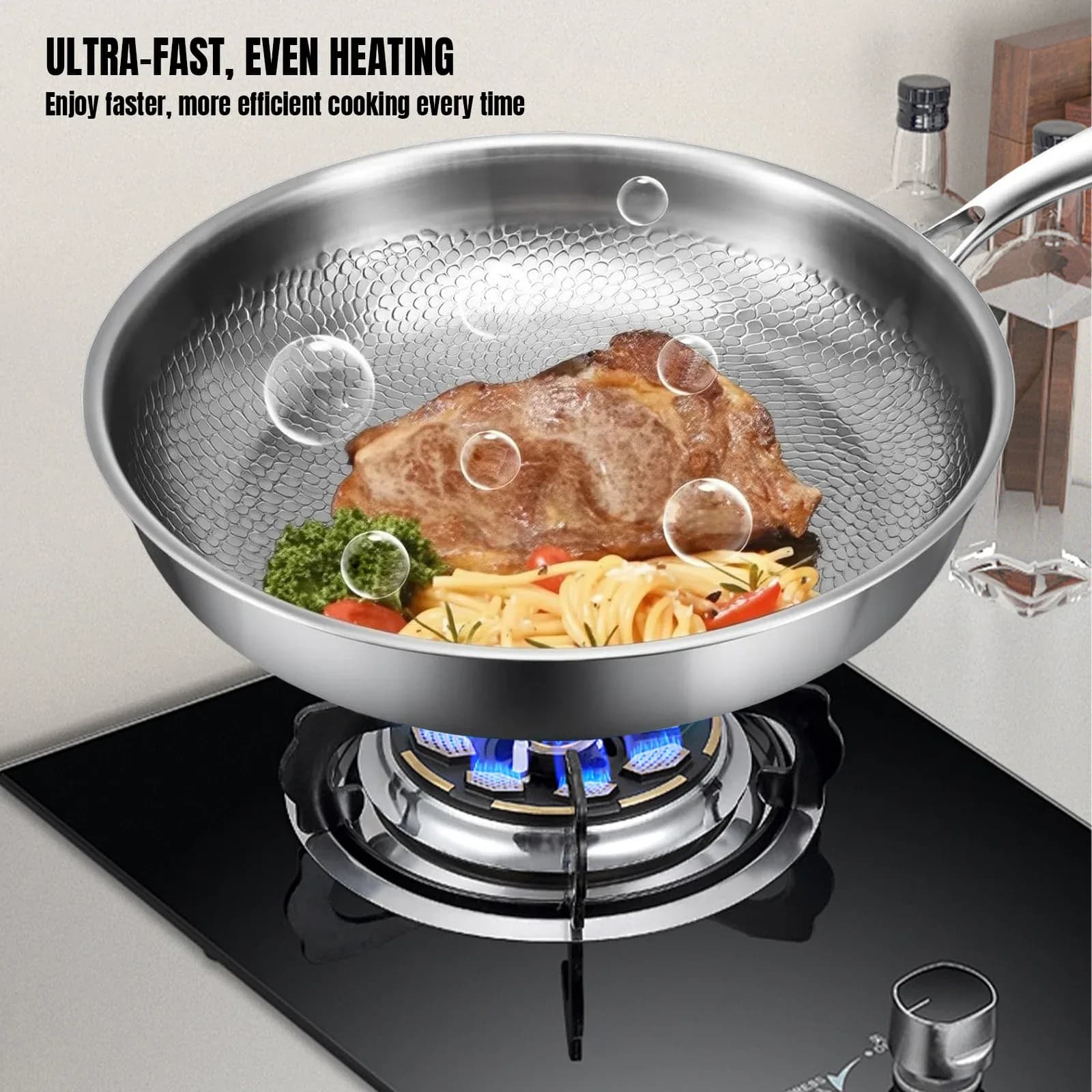Poêle à frire antiadhésive 26/30 cm en titane et acier inoxydable, idéale pour œufs et steaks, compatible induction et gaz, ustensile de cuisine – photo 3