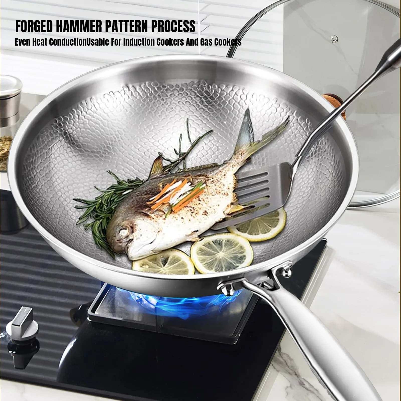 Poêle à frire antiadhésive 26/30 cm en titane et acier inoxydable, idéale pour œufs et steaks, compatible induction et gaz, ustensile de cuisine – photo 2