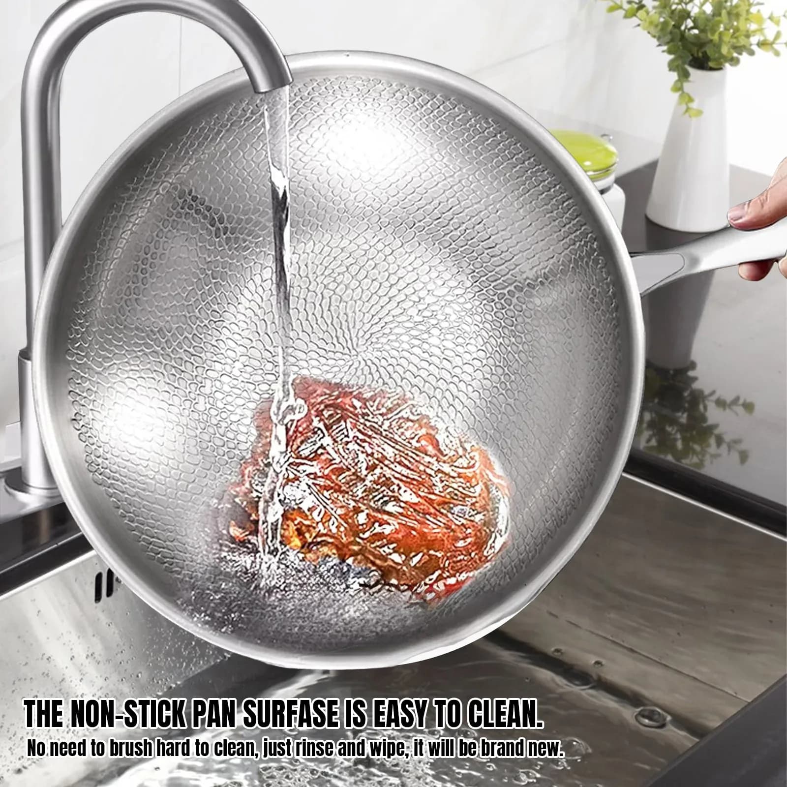 Poêle à frire antiadhésive 26/30 cm en titane et acier inoxydable, idéale pour œufs et steaks, compatible induction et gaz, ustensile de cuisine – photo 4