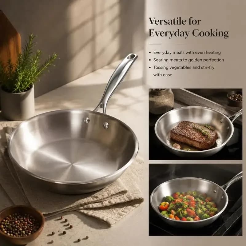 Ensemble de poêles à frire (24/28/32 cm), poêles à frire haute performance en acier inoxydable avec poignée résistante à la chaleur, ustensiles de cuisine adaptés au gaz, à l'électrique, à l'induction, couleur argent – photo 2