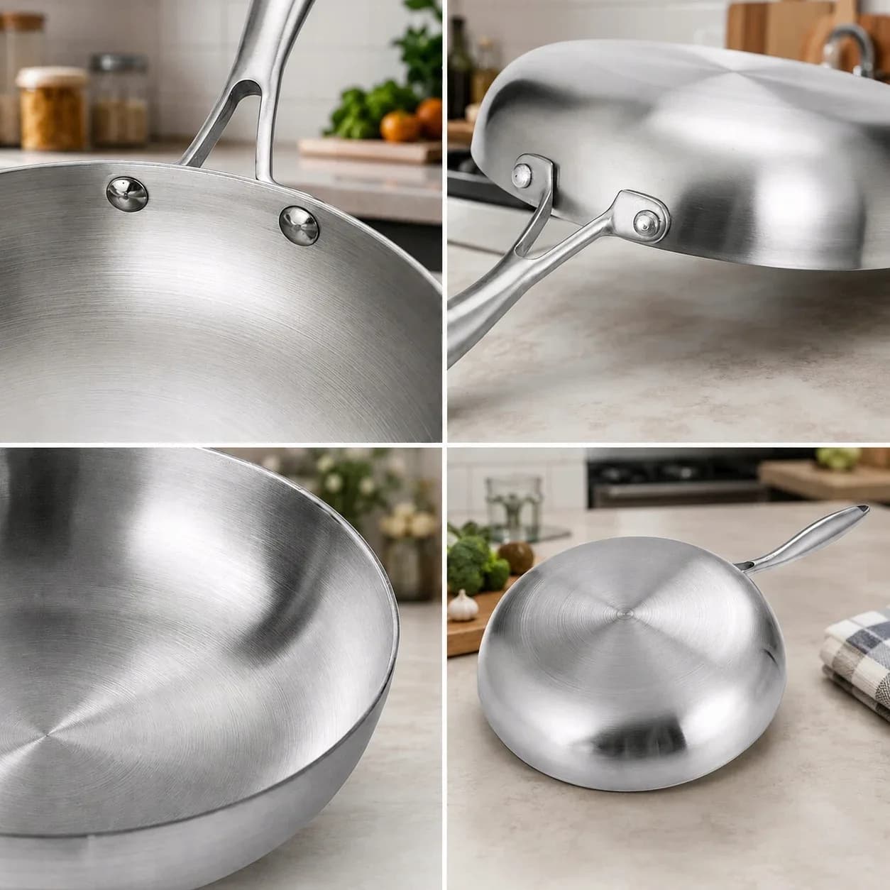 Poêle à frire en acier inoxydable tri-pli de 24 cm, 2,0 L, compatible avec les fours à induction et à gaz, résistante à 260 °C ° Poêle commerciale C lavable au lave-vaisselle – photo 3