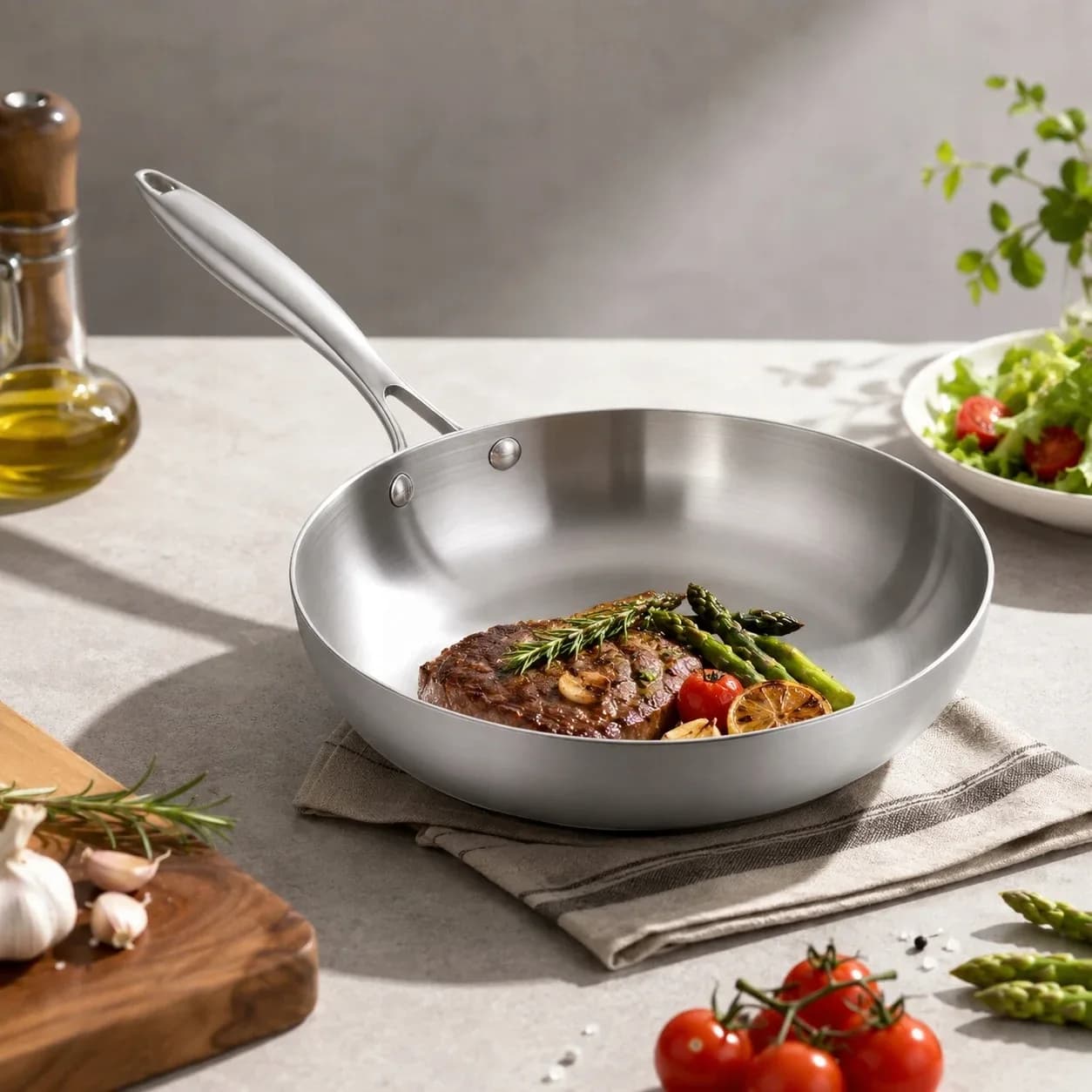 Poêle à frire en acier inoxydable tri-pli de 24 cm, 2,0 L, compatible avec les fours à induction et à gaz, résistante à 260 °C ° Poêle commerciale C lavable au lave-vaisselle – photo 7