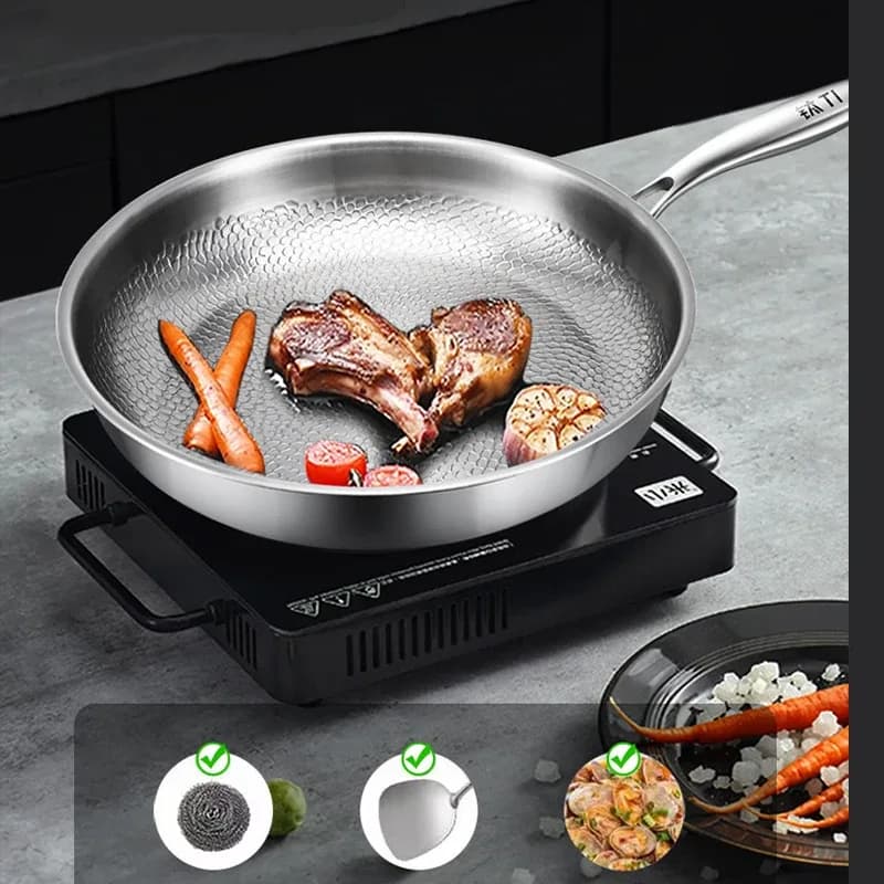 Poêle à frire antiadhésive en titane et acier inoxydable de 26 cm, wok pour œufs et steaks, compatible induction et gaz, ustensile de cuisine – photo 4