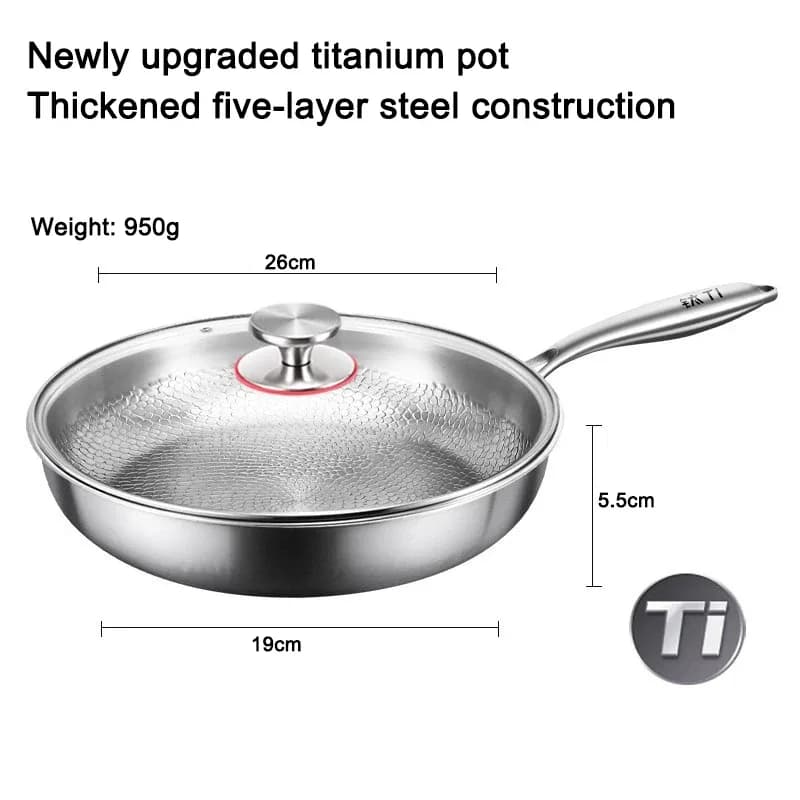 Poêle à frire antiadhésive en titane et acier inoxydable de 26 cm, wok pour œufs et steaks, compatible induction et gaz, ustensile de cuisine – photo 5