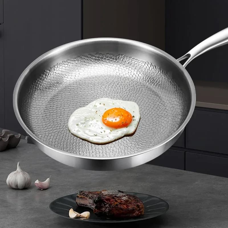 Poêle à frire antiadhésive en titane et acier inoxydable de 26 cm, wok pour œufs et steaks, compatible induction et gaz, ustensile de cuisine – photo 3