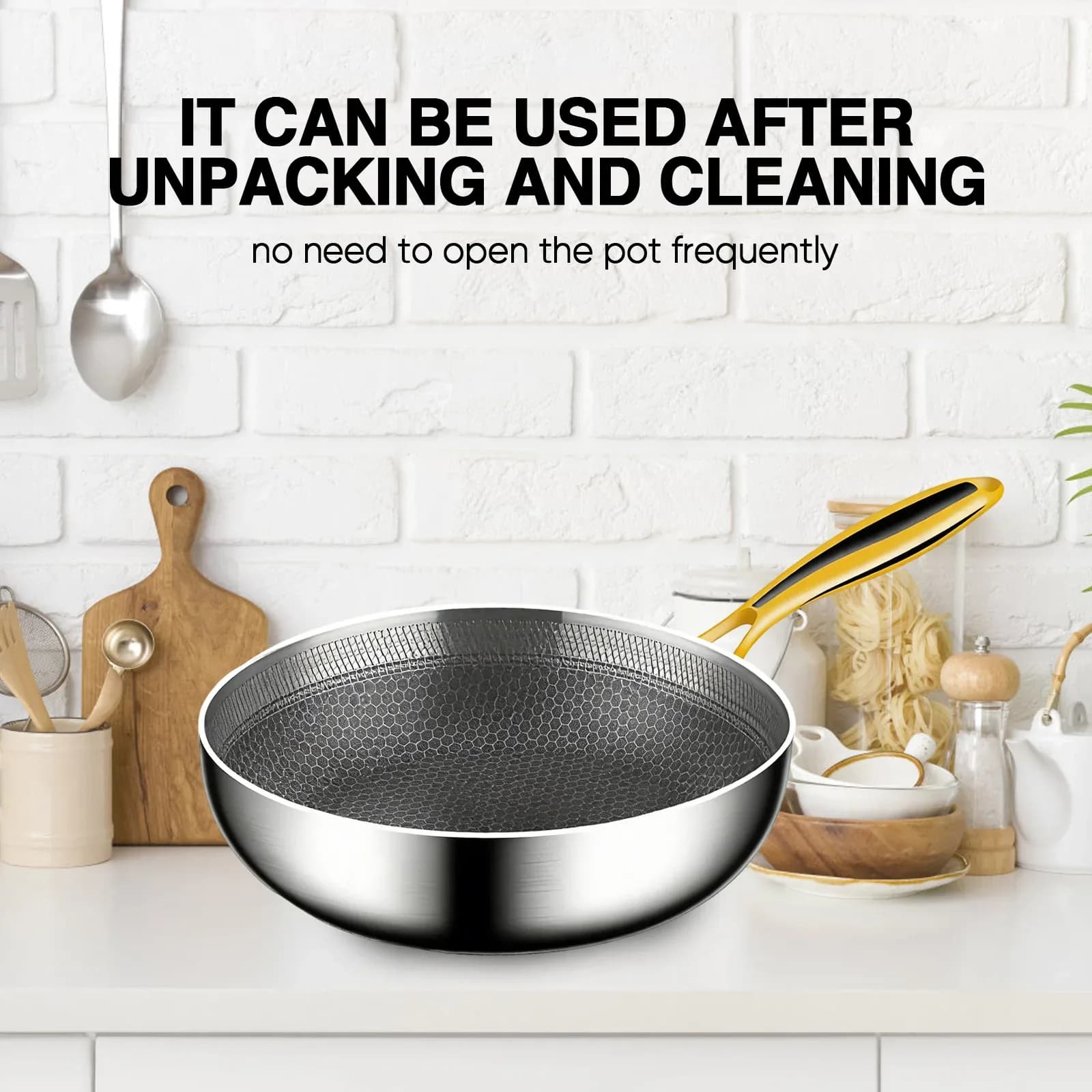 Poêle à frire en acier inoxydable 316, antiadhésive, en nid d'abeille, 7 couches épaisses, pour cuisinière à induction, cuisinière à gaz, ustensiles de cuisine – photo 2