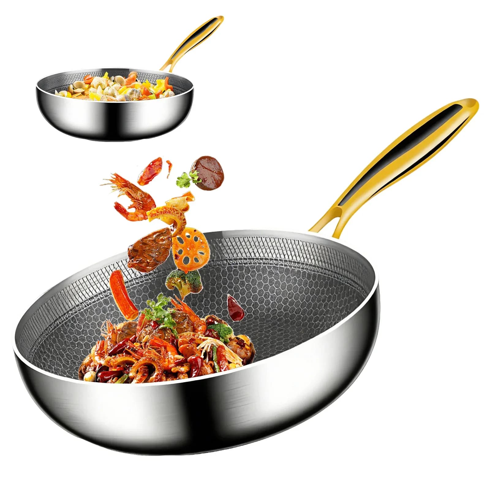Poêle à frire en acier inoxydable 316, antiadhésive, en nid d'abeille, 7 couches épaisses, pour cuisinière à induction, cuisinière à gaz, ustensiles de cuisine – photo 8