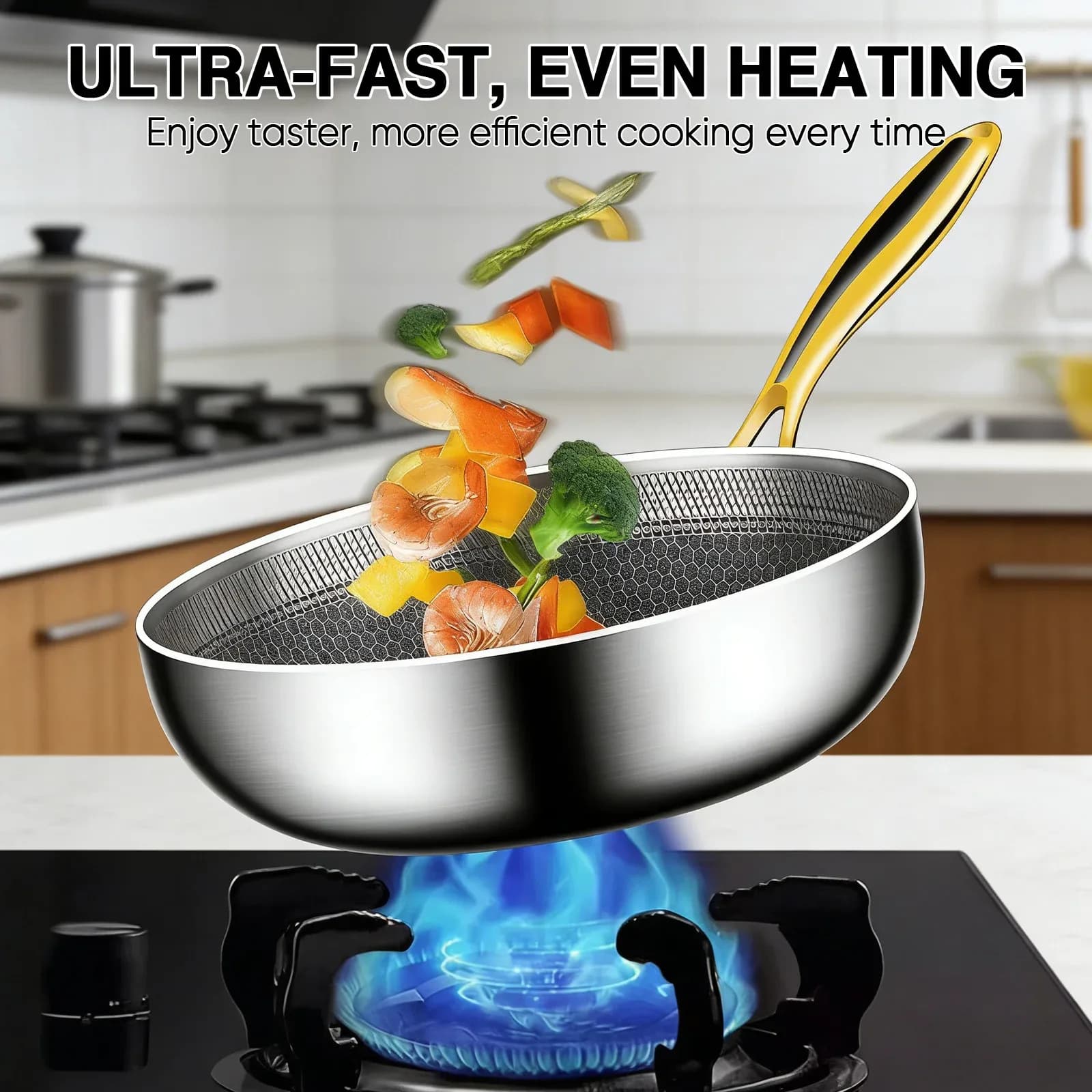 Poêle à frire en acier inoxydable 316, antiadhésive, en nid d'abeille, 7 couches épaisses, pour cuisinière à induction, cuisinière à gaz, ustensiles de cuisine – photo 4