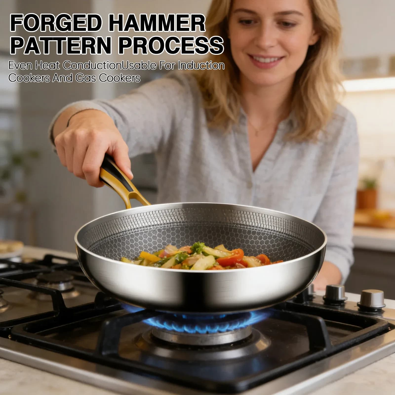 Poêle à frire en acier inoxydable 316, antiadhésive, en nid d'abeille, 7 couches épaisses, pour cuisinière à induction, cuisinière à gaz, ustensiles de cuisine – photo 5