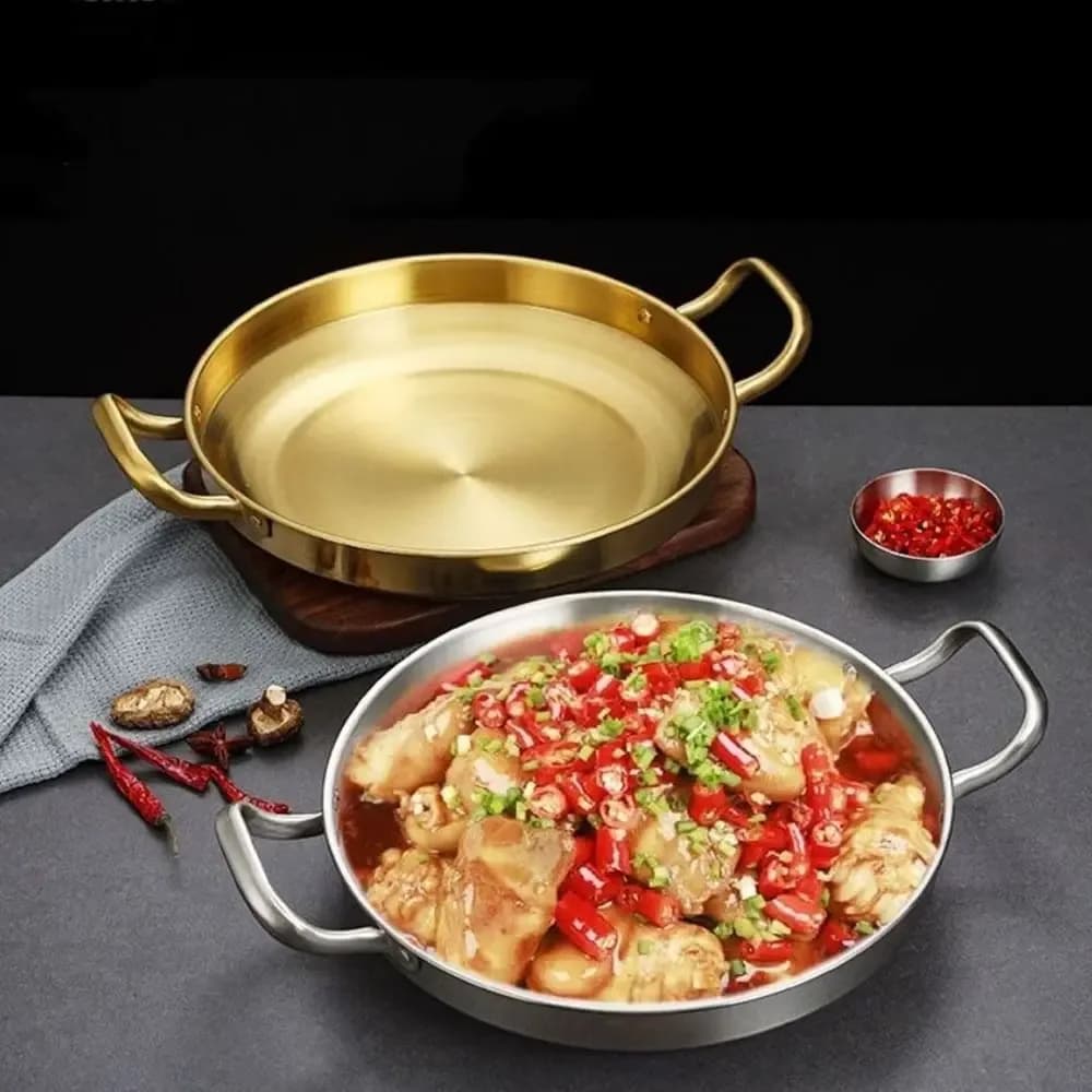 Poêle à frire polyvalente ronde à double oreille, marmite sèche, assiette de barbecue épaisse en acier inoxydable, qualité, 22 cm, 24 cm, 26 cm, 28 cm, 30cm – photo 3