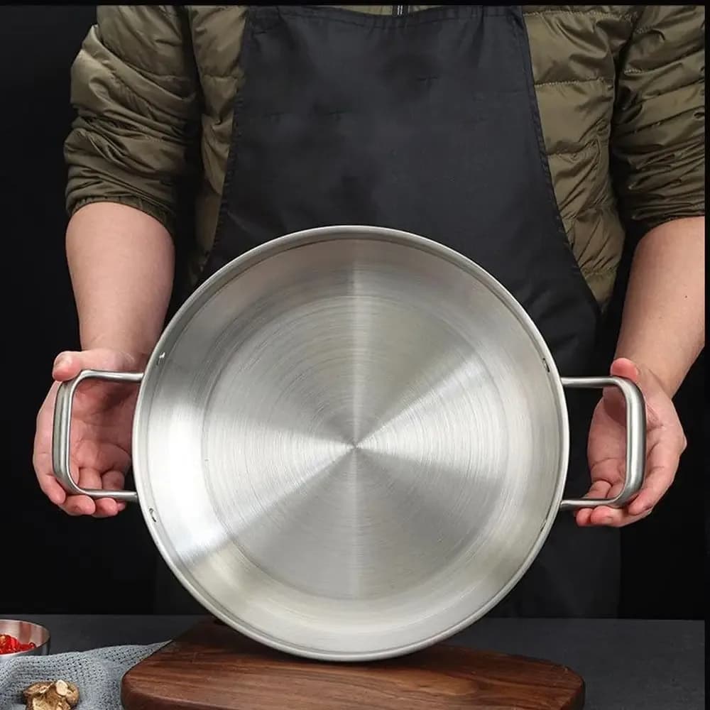Poêle à frire polyvalente ronde à double oreille, marmite sèche, assiette de barbecue épaisse en acier inoxydable, qualité, 22 cm, 24 cm, 26 cm, 28 cm, 30cm – photo 4