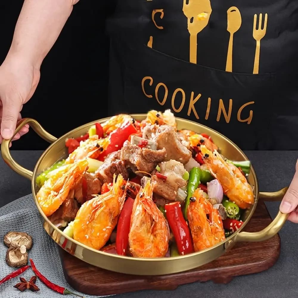 Poêle à frire polyvalente ronde à double oreille, marmite sèche, assiette de barbecue épaisse en acier inoxydable, qualité, 22 cm, 24 cm, 26 cm, 28 cm, 30cm – photo 2
