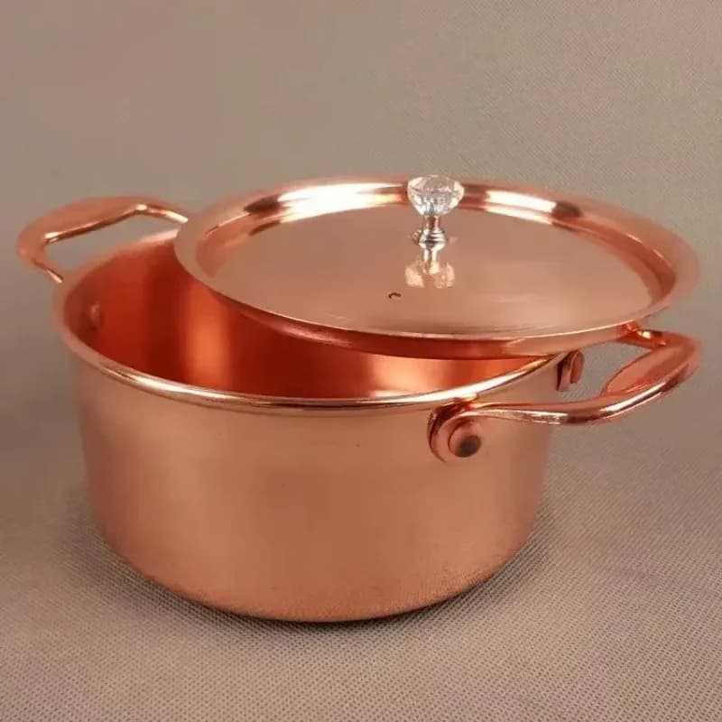 Petite marmite en cuivre pur avec couvercle, marmite à soupe, cuiseur à induction, facile à nettoyer, marmite à service unique, un prêt Tat, 17cm – photo 3