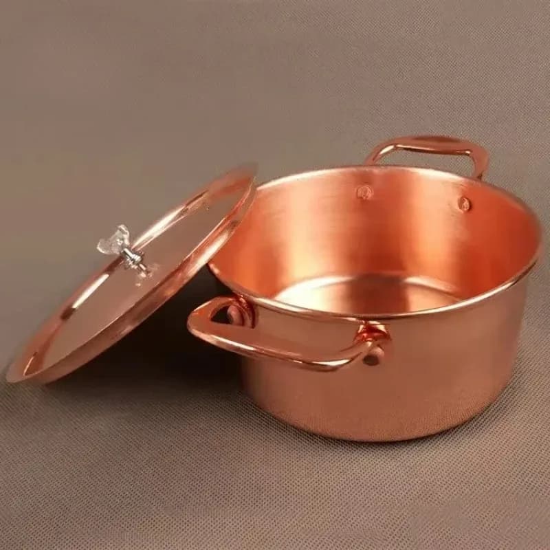 Petite marmite en cuivre pur avec couvercle, marmite à soupe, cuiseur à induction, facile à nettoyer, marmite à service unique, un prêt Tat, 17cm – photo 4