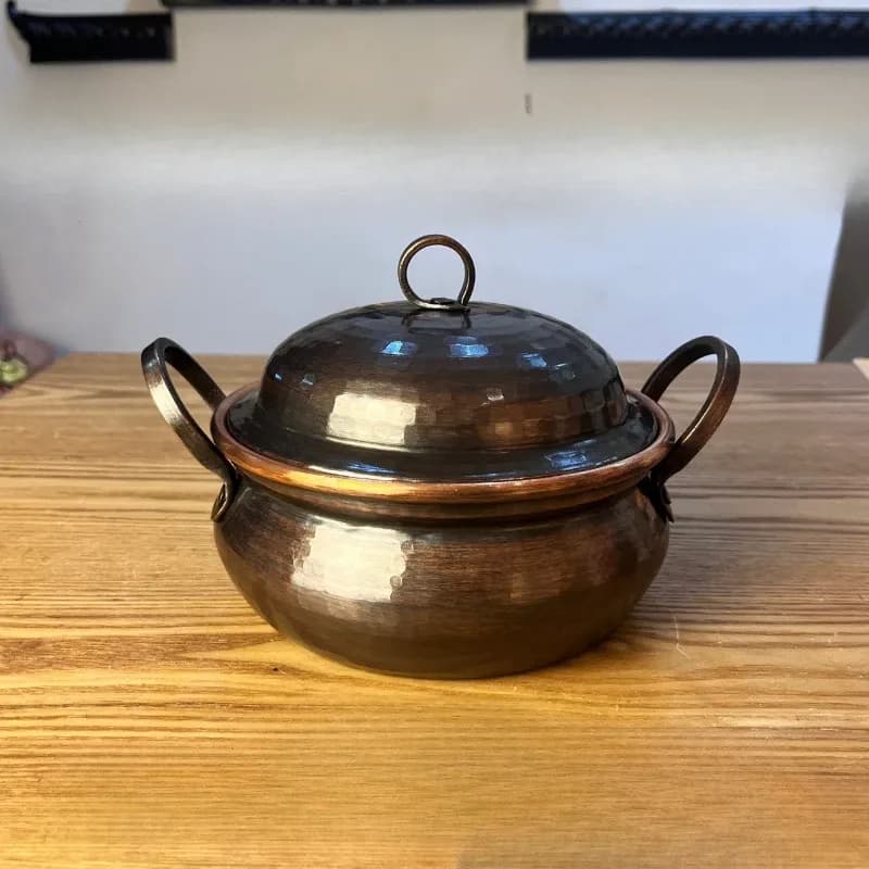 Mini marmite à soupe en cuivre à Double poignée faite à la main avec cuisinière à Induction à Double revêtement violet, marmite à ragoût épaisse sans fumée Compatible – photo 3