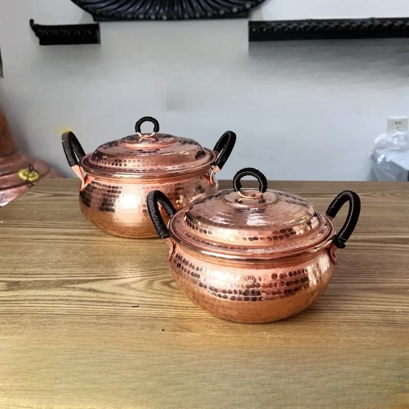 Mini marmite à soupe en cuivre à Double poignée faite à la main avec cuisinière à Induction à Double revêtement violet, marmite à ragoût épaisse sans fumée Compatible – photo 5