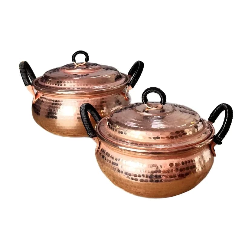 Mini marmite à soupe en cuivre à Double poignée faite à la main avec cuisinière à Induction à Double revêtement violet, marmite à ragoût épaisse sans fumée Compatible – photo 6