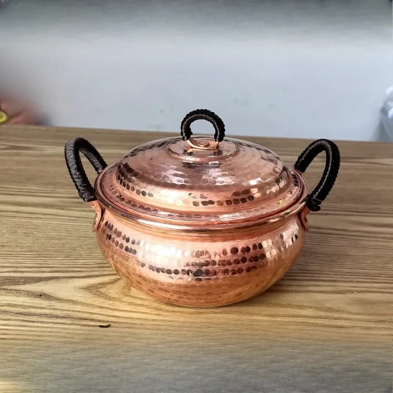 Mini marmite à soupe en cuivre à Double poignée faite à la main avec cuisinière à Induction à Double revêtement violet, marmite à ragoût épaisse sans fumée Compatible – photo 2