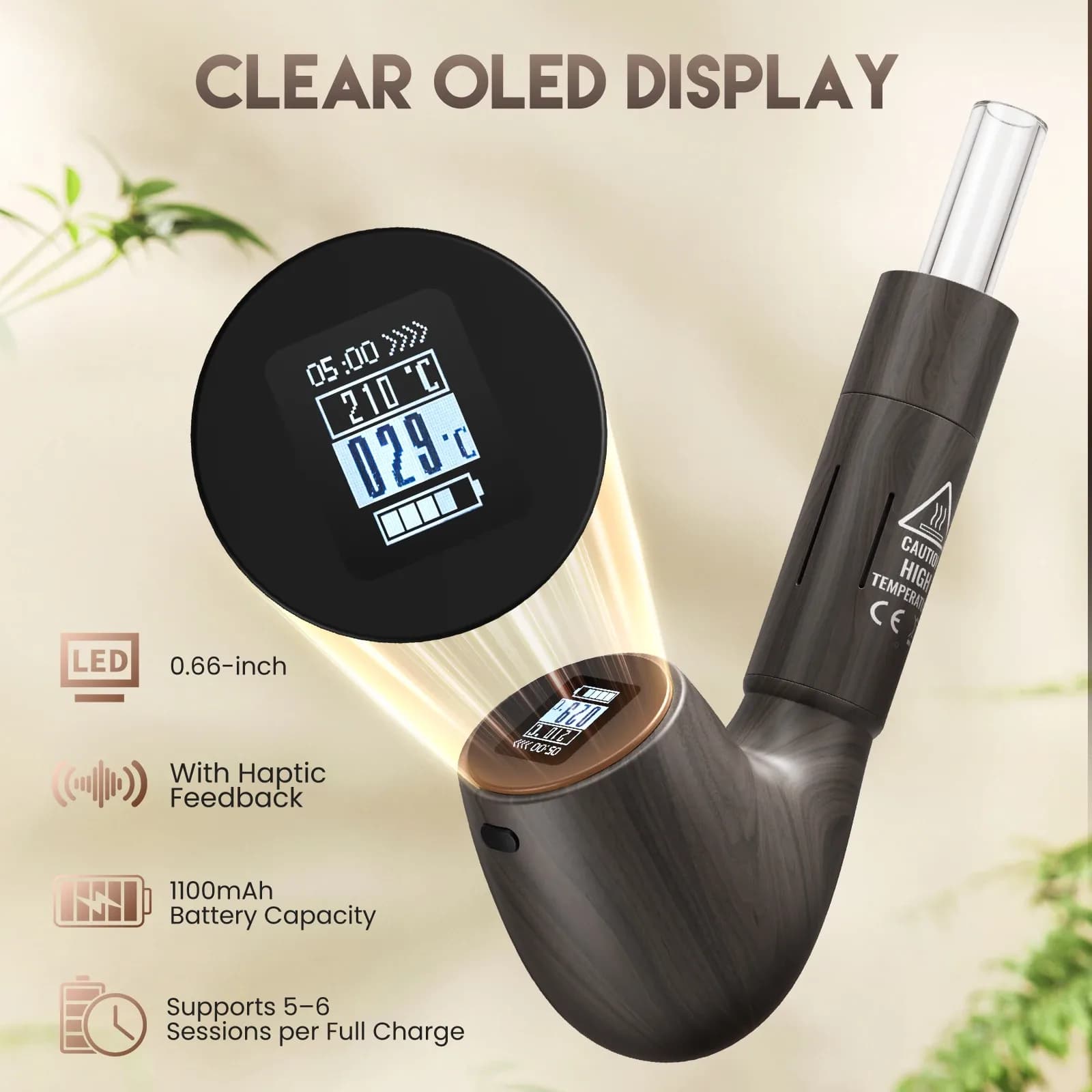Vaporisateur portable pour plantes sèches, écran OLED, USB-C – photo 2