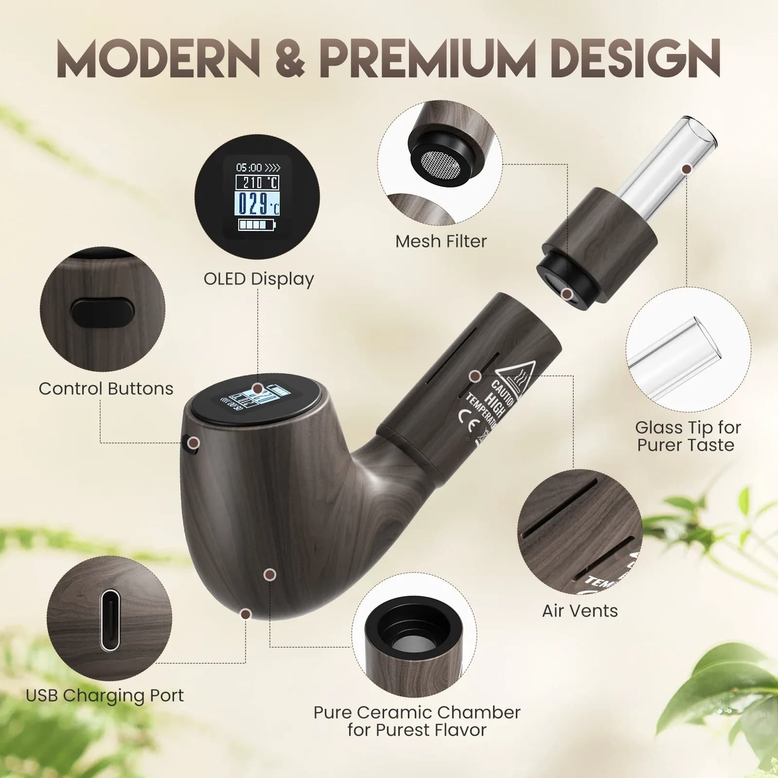 Vaporisateur portable pour plantes sèches, écran OLED, USB-C – photo 3