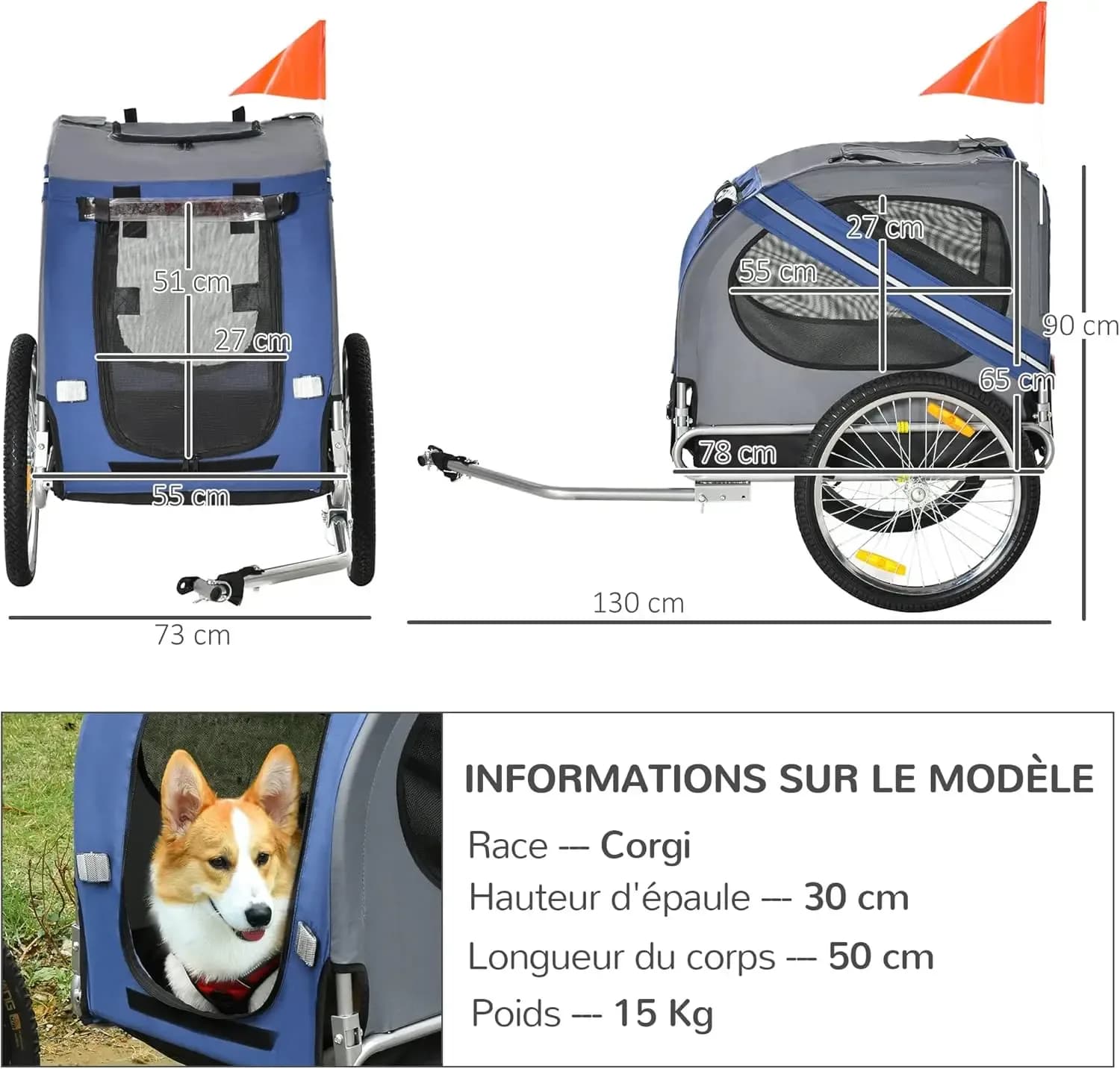 Remorque de Vélo pour Chien Chats Animaux de Compagnie - Rouge/Orange/ Bleu/Jaune – photo 4