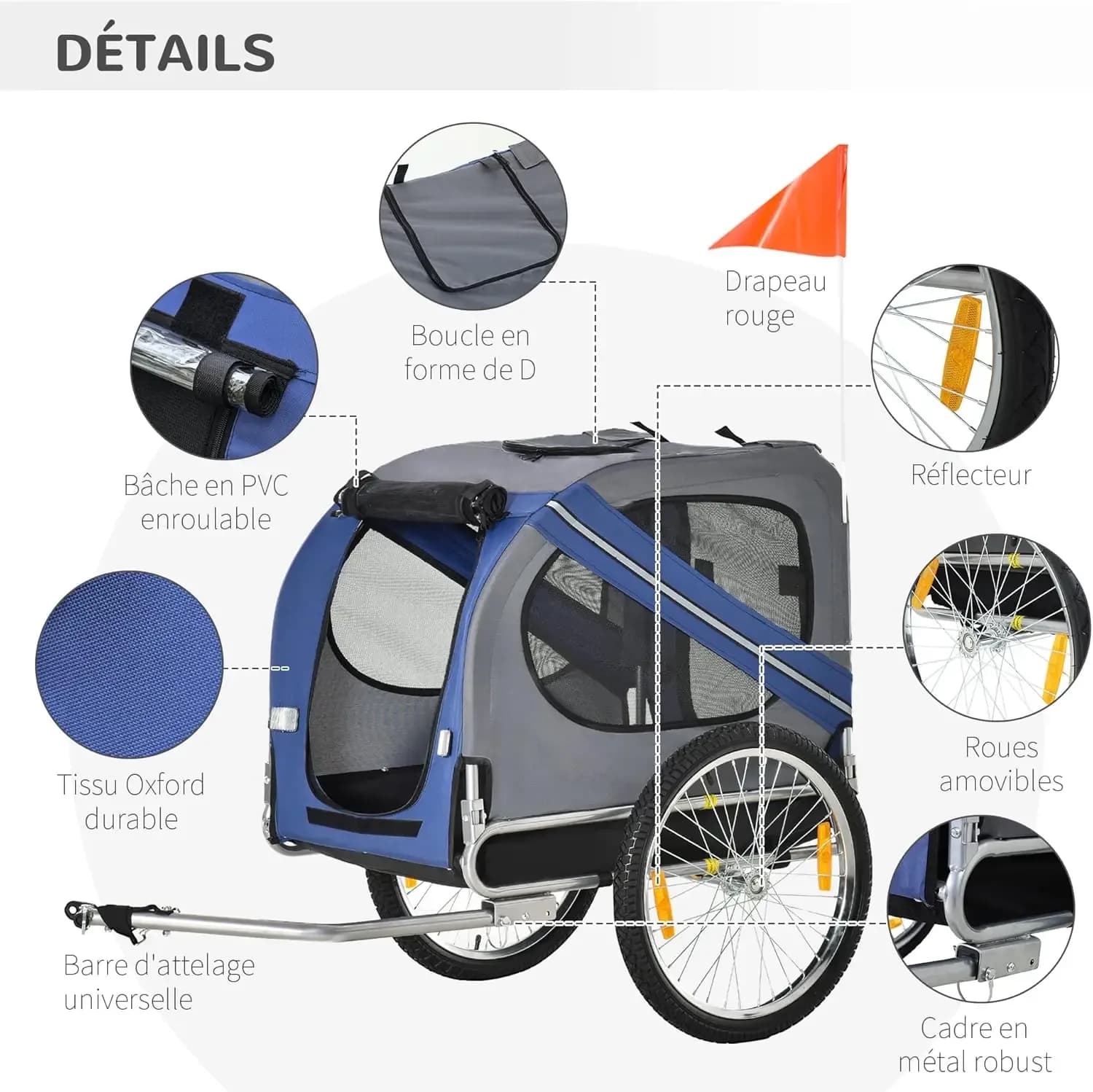 Remorque de Vélo pour Chien Chats Animaux de Compagnie - Rouge/Orange/ Bleu/Jaune – photo 6