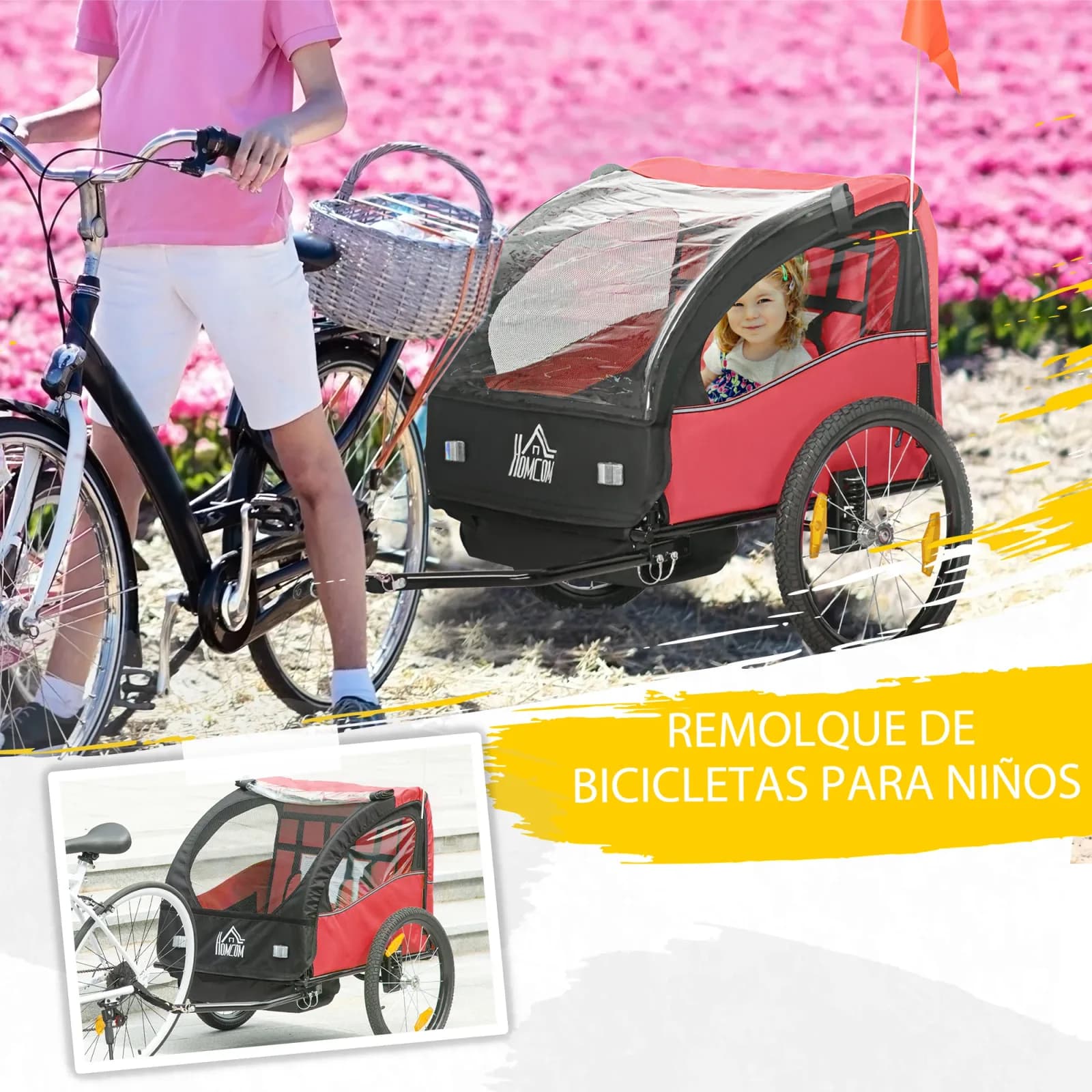 Remorque vélo Homcom 2 places pour enfants dès 18 mois – photo 4