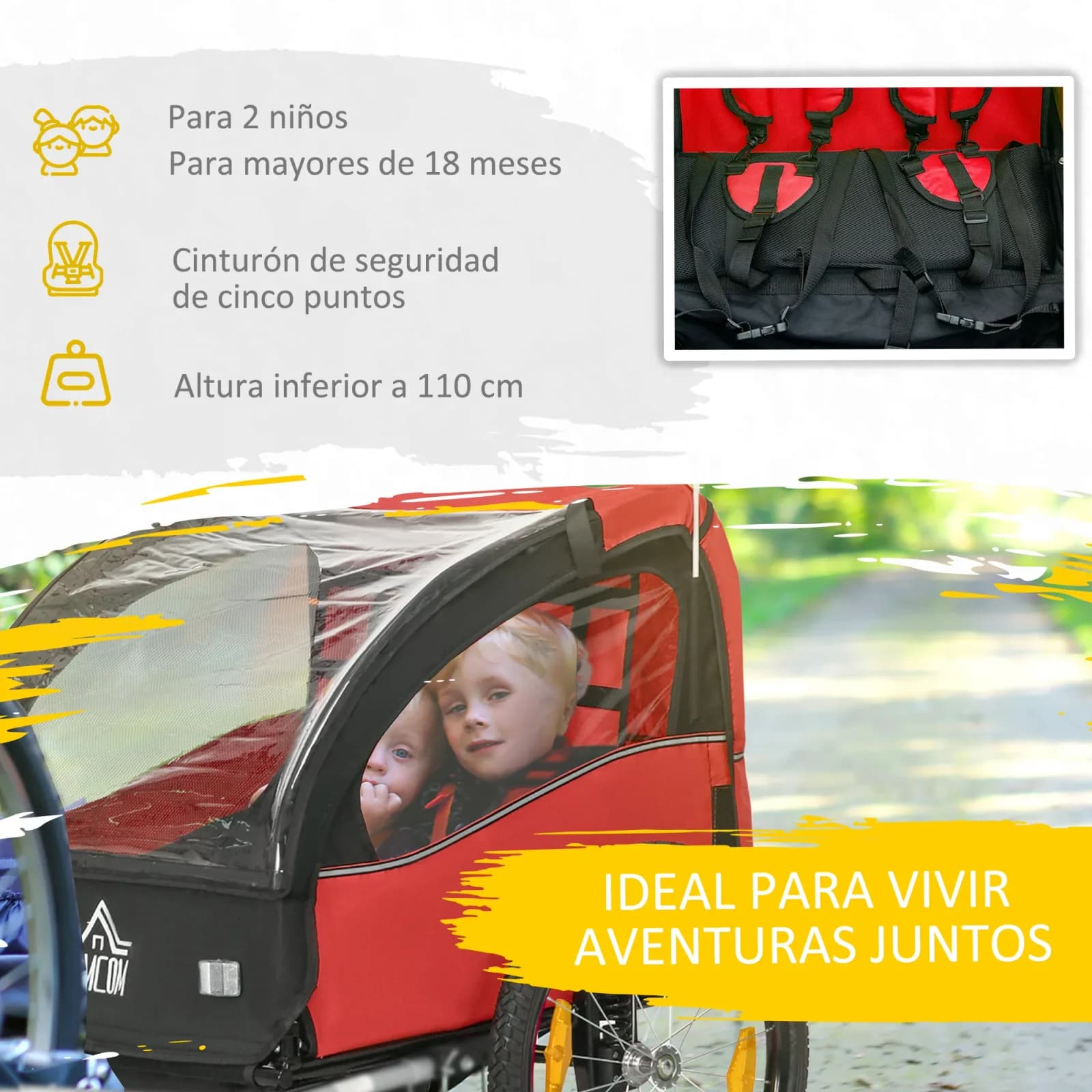 Remorque vélo Homcom 2 places pour enfants dès 18 mois – photo 6