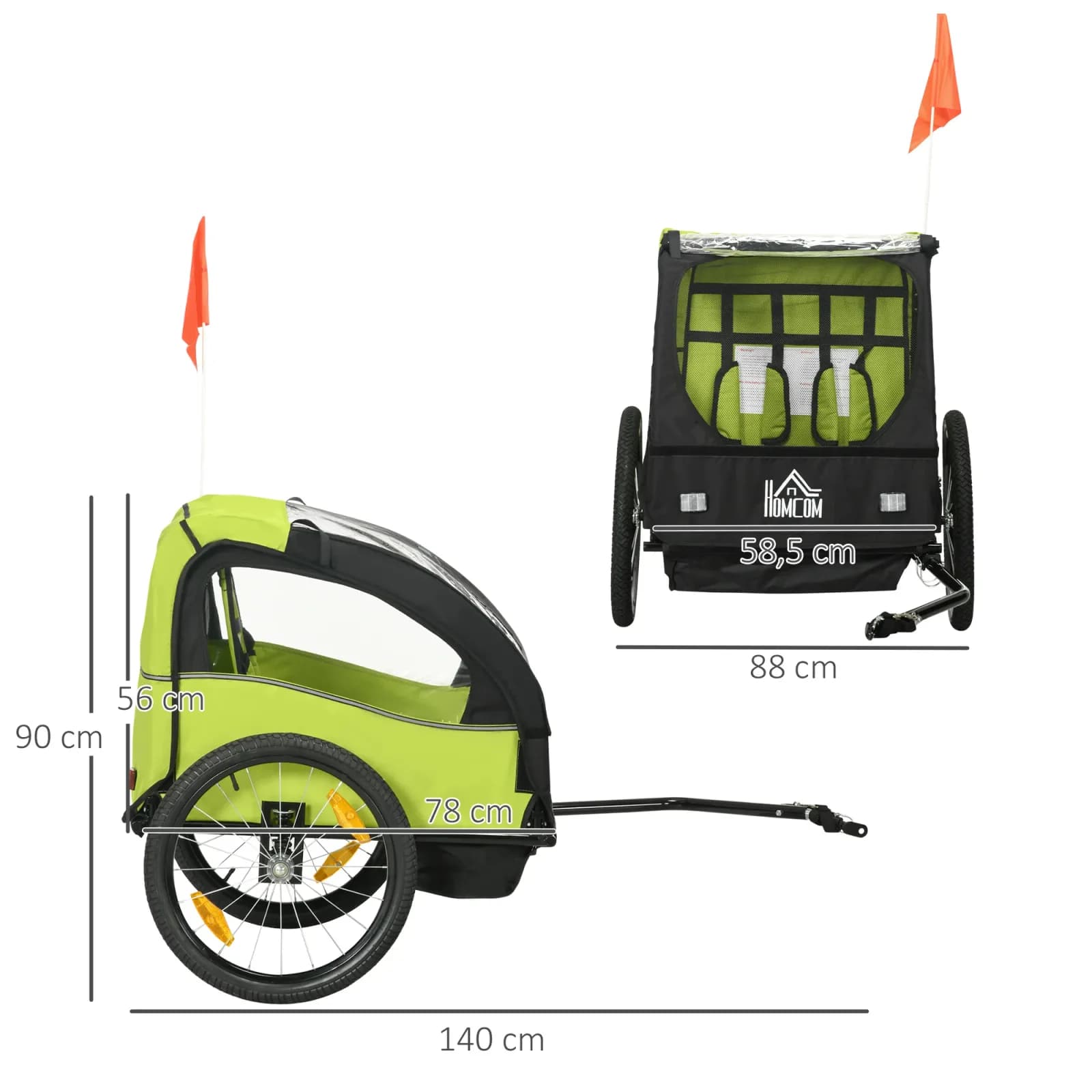 Remorque vélo Homcom 2 places pour enfants dès 18 mois – photo 3