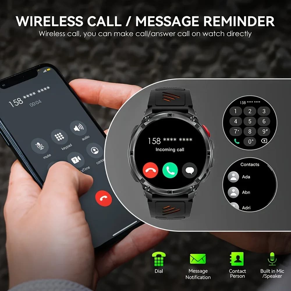Nouvelle montre connectée T-REX3 Ultra avec batterie 1100mAh, étanche 10ATM, GPS, boussole, lampe de poche, écran AMOLED HD de 1,7 pouces, appels, montre connectée sport pour hommes – photo 6