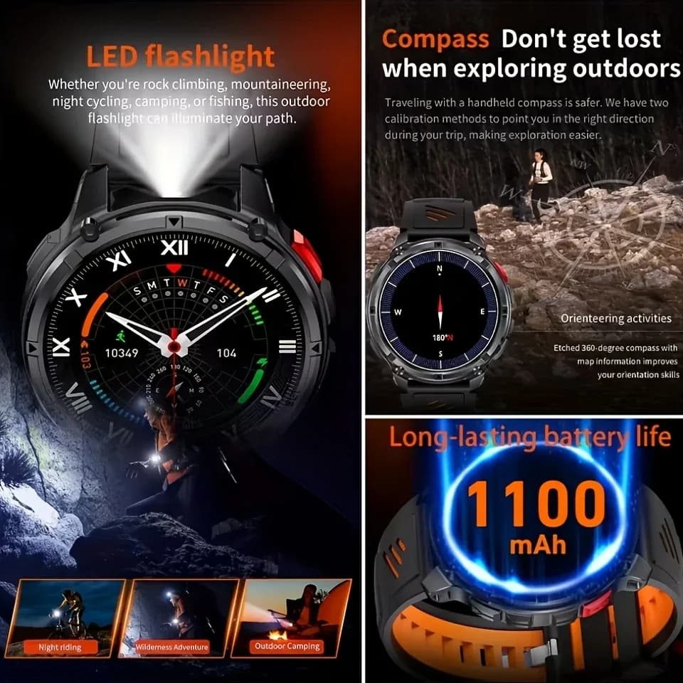 Nouvelle montre connectée T-REX3 Ultra avec batterie 1100mAh, étanche 10ATM, GPS, boussole, lampe de poche, écran AMOLED HD de 1,7 pouces, appels, montre connectée sport pour hommes – photo 3